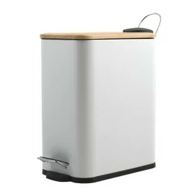 Pattumiera bagno 5 Lt in acciaio con coperchio in bambù bianca con apertura a pedale Rexa