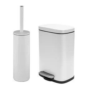 Set pattumiera 5lt a pedale e portascopino in acciaio bianco opaco Axin