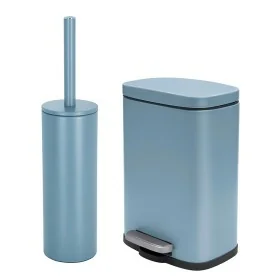 Set pattumiera 5lt a pedale e portascopino in acciaio azzurro polvere Axin
