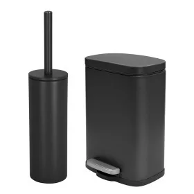 Set pattumiera 5lt a pedale e portascopino in acciaio nero opaco Axin