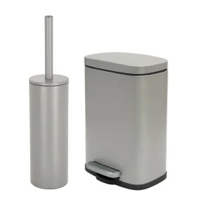 Set pattumiera 5lt a pedale e portascopino in acciaio tortora opaco Axin