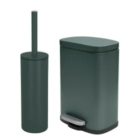 Set pattumiera 5lt a pedale e portascopino in acciaio verde scuro opaco Axin