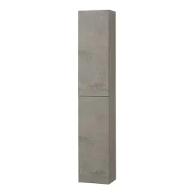 Colonna bagno sospesa H160 cm in legno grigio cemento con ripiani in vetro e sistema push-pull Leda