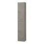 Colonna bagno sospesa H160 cm in legno grigio cemento con ripiani in vetro e sistema push-pull Leda