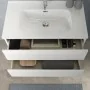 Mobile bagno sospeso 80 cm in legno bianco lucido chiusura soft-close con lavabo e specchio inclusi Leda