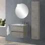 Render profilo Colonna bagno sospesa H160 cm in legno grigio cemento con ripiani in vetro e sistema push-pull Leda