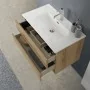 Mobile bagno sospeso 80 cm in legno color quercia naturale chiusura soft-close con lavabo e specchio inclusi Leda