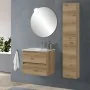 Render profilo Colonna bagno sospesa H160 cm in legno color quercia naturale con ripiani in vetro e sistema push-pull Leda