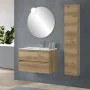 Mobile bagno sospeso 80 cm in legno color quercia naturale chiusura soft-close con lavabo e specchio inclusi Leda