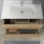 Mobile bagno sospeso 80 cm in legno color quercia naturale chiusura soft-close con lavabo e specchio inclusi Leda