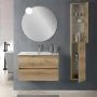 Mobile bagno sospeso 80 cm in legno color quercia naturale chiusura soft-close con lavabo e specchio inclusi Leda