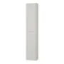 Colonna bagno sospesa H160 cm in legno bianco lucido con ripiani in vetro e sistema push-pull Leda