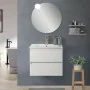 Mobile bagno sospeso 60cm in legno bianco lucido 2 cassettoni soft close con lavabo e specchio Leda