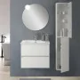 Mobile bagno sospeso 60cm in legno bianco lucido 2 cassettoni soft close con lavabo e specchio Leda