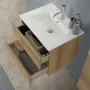 Mobile Lavabo - Mobile bagno sospeso 60cm in legno color quercia naturale 2 cassettoni soft close con lavabo e specchio Leda