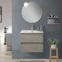Mobile bagno sospeso 60cm in legno grigio cemento 2 cassettoni soft close con lavabo e specchio Leda