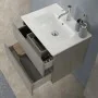 Mobile bagno sospeso 60cm in legno grigio cemento 2 cassettoni soft close con lavabo e specchio Leda