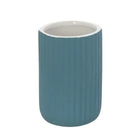 Portaspazzolini bagno d'appoggio blu in ceramica soft touch Spring