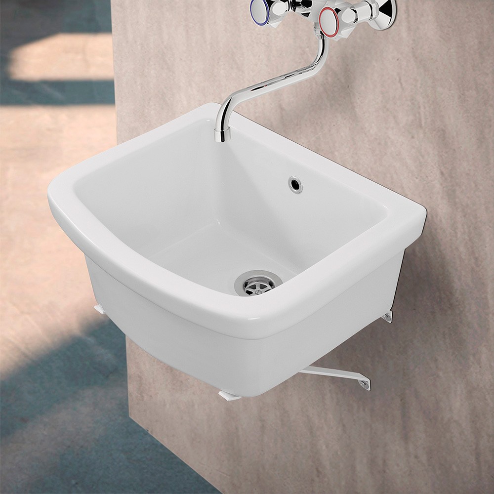 Image of Pilozzo lavanderia sospeso 46x40 cm in ceramica bianco per interno ed esterno