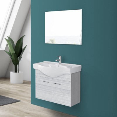 Mobile per bagno salvaspazio 2 ante in legno bianco opaco moderno