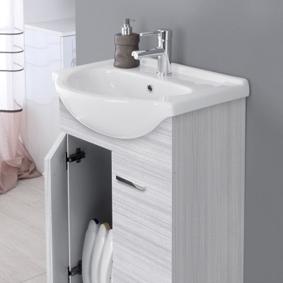 Mobiletto arredo bagno 56 cm grigio con lavabo e specchio inclusi