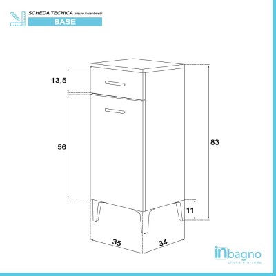 Inbagno Base Bagno Singola con anta reversibile e cassetto in colore grigio