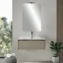 Mobile bagno sospeso 80 cm in legno tabacco e tortora con lavabo e specchio Smok