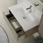 Mobile bagno sospeso 80 cm in legno tabacco e tortora con lavabo e specchio Smok
