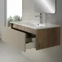Mobile bagno sospeso 80 cm in legno tabacco e tortora con lavabo e specchio Smok