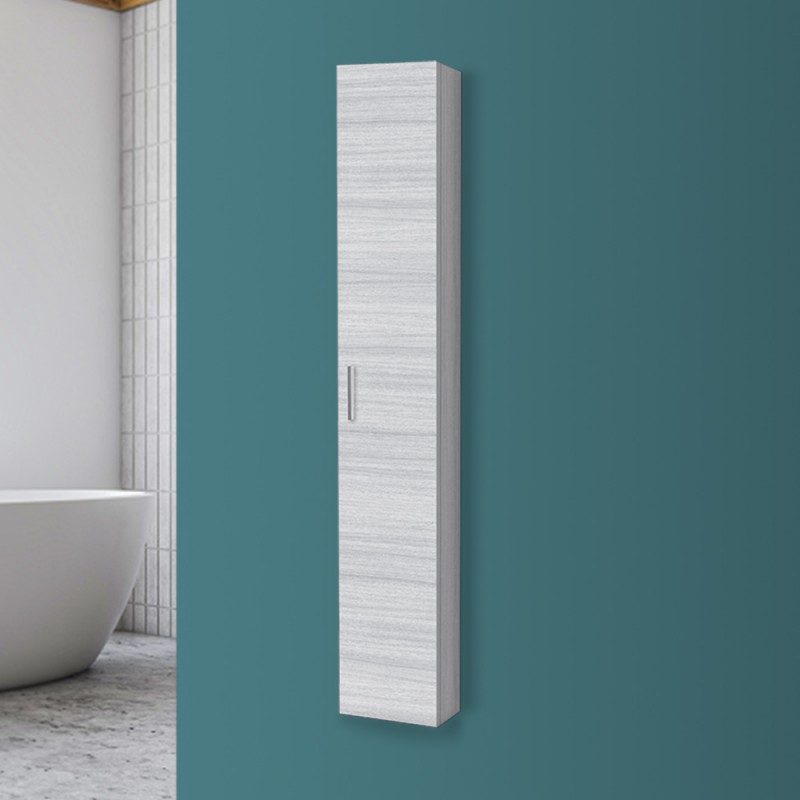 Pensile bagno sospeso H. 150 cm in legno grigio con anta reversibile