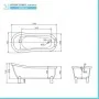 Vasca da bagno freestanding classica 170x75 con Piedini cromo a zampa daquila regolabili Mary