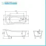 Vasca da bagno freestanding classica 170x75 con Piedini cromo a zampa daquila regolabili Mary
