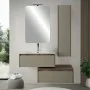 Mobile bagno sospeso 80 cm in legno tabacco e tortora con 2 cassettoni colonna lavabo e specchio Smok