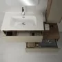Mobile bagno sospeso 80 cm in legno tabacco e tortora con 2 cassettoni colonna lavabo e specchio Smok