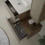 Cassetti Mobile bagno sospeso 80 cm in legno tabacco e tortora con 2 cassettoni colonna lavabo e specchio Smok
