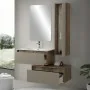 Capienza Mobile bagno sospeso 80 cm in legno tabacco e tortora con 2 cassettoni colonna lavabo e specchio Smok