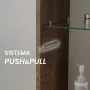 Sistema aperturaMobile bagno sospeso 80 cm in legno tabacco e tortora con 2 cassettoni colonna lavabo e specchio Smok