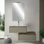 Mobile bagno sospeso 80 cm in legno tabacco e tortora con 2 cassettoni lavabo incasso e specchio Smok