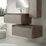 Ambientazione Mobile bagno sospeso 80 cm in legno tabacco e tortora con 2 cassettoni lavabo incasso e specchio Smok
