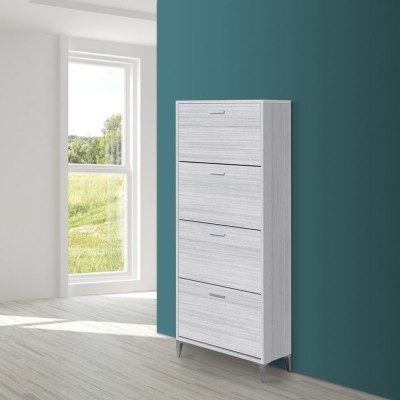 Armadio scarpiera moderno grigio 70x29 cm con 4 ante a ribalta con doppia profondità e vano portaoggetti