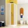 Box doccia 80x80 circolare a soffietto in PVC bianco apertura centrale e chiusura calamitata Lux