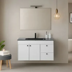Mobile bagno sospeso 100cm in MDF bianco opaco con specchio e lavabo Craft