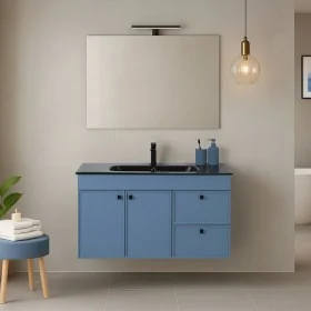 Mobile bagno sospeso 100cm in MDF azzurro opaco con specchio e lavabo Craft