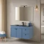 Render Mobile bagno sospeso 100cm in MDF azzurro opaco con specchio e lavabo Craft