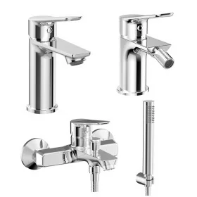 Set miscelatori lavabo bidet e vasca con doccino in ottone cromato lucido Aurora