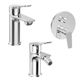 Set miscelatori lavabo bidet e doccia a due vie in ottone cromato lucido Aurora