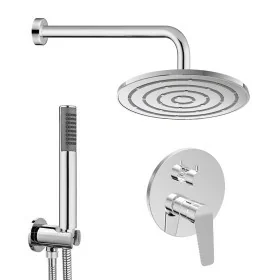 Set doccia completo con miscelatore a due vie, braccio 35 cm, soffione 20cm e doccino finitura cromo lucido Aurora