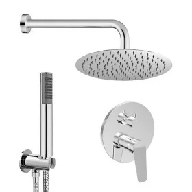 Set doccia completo con miscelatore a due vie braccio 40 cm soffione 30cm e doccino finitura cromo lucido Aurora