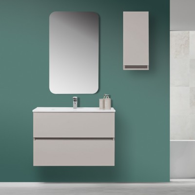 Mobile Bagno Sospeso Tortora Pastello 90x47 Arredo Moderno con Specchio Feridras - 1