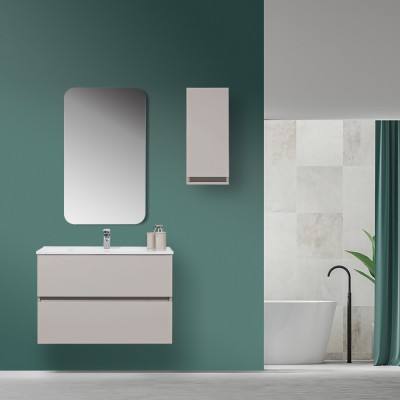 Mobile Bagno Sospeso Tortora Pastello 90x47 Arredo Moderno con Specchio Feridras - 2